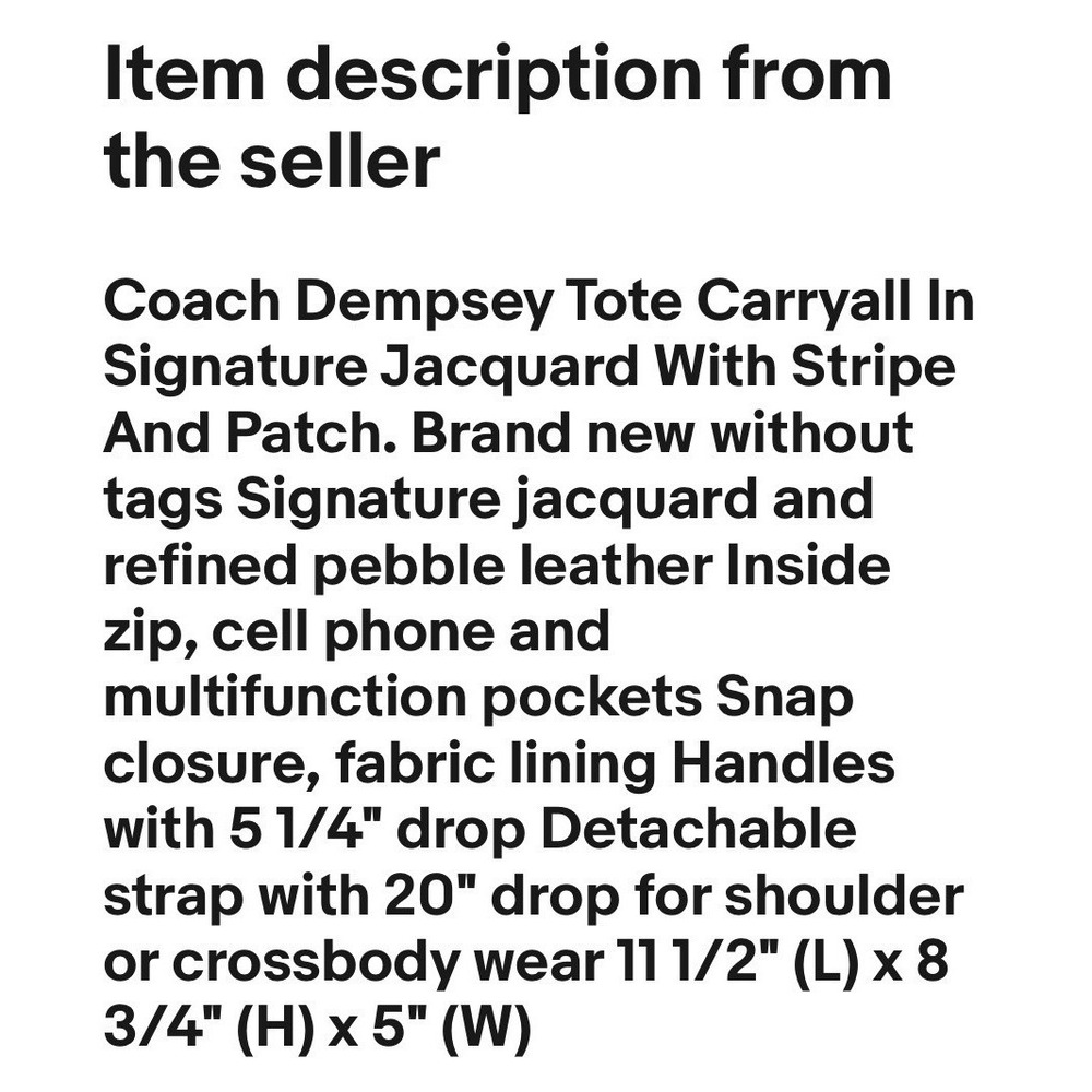 Coach Dempsey Tote Carryall In Signature Jacquard With Stripe And Patch - Picture 6 of 6
